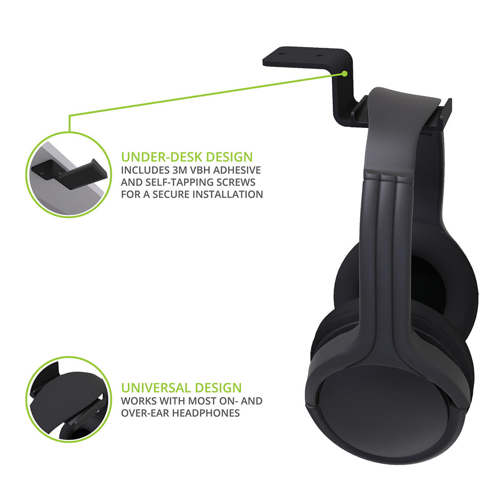 Kanto HH Steel Under Desk Headphone Hook (Black)