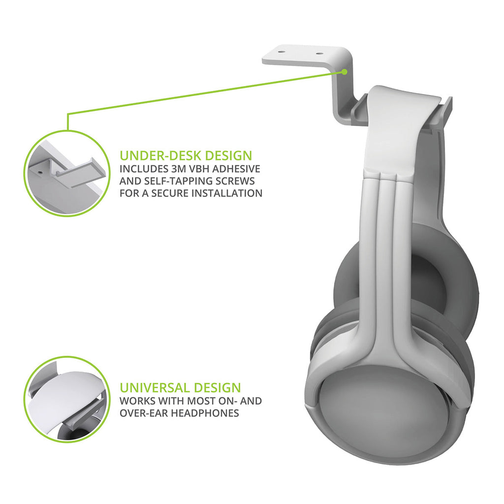 Kanto HH Steel Under Desk Headphone Hook (White)