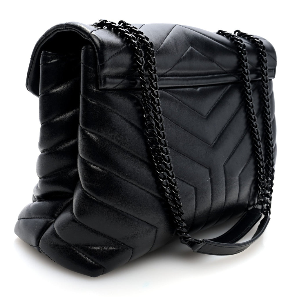 Calfskin Y Quilted Monogram Monochrome Medium Loulou Chain Satchel Black