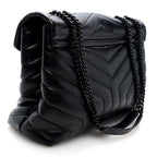 Calfskin Y Quilted Monogram Monochrome Medium Loulou Chain Satchel Black