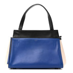 Calfskin Medium Tri-Color Edge Shoulder Bag Blue Multicolor
