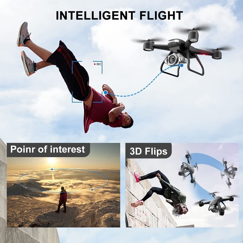 4DRC V14 RC Drone WIFI FPV 4K HD Wide Angle Dual Camera Quadcopter Portable With Bag ,3 Batteries Drone For Beginner,Headless Mode,Gesture Photo - 3 Batteries