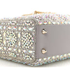 Calfskin Satin Celestial Bead Embroidery Embroidered Small Lady Dior Grey Multicolor