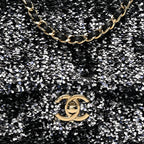 Sequin Quilted Small Single Flap Black White Grey