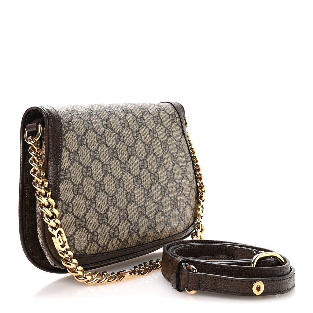 GG Supreme Monogram Textured Dollar Calfskin Blondie Chain Shoulder Flap Bag Beige Ebony New Acero