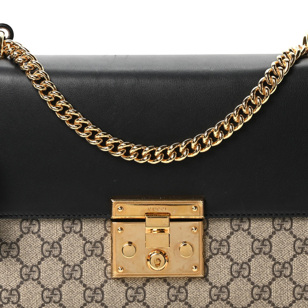 GG Supreme Monogram Calfskin Medium Padlock Shoulder Bag Beige Black Cuir