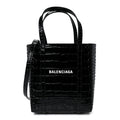 Shiny Calfskin Logo Crocodile Embossed XXS Everyday Tote  Black
