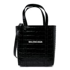 Shiny Calfskin Logo Crocodile Embossed XXS Everyday Tote  Black