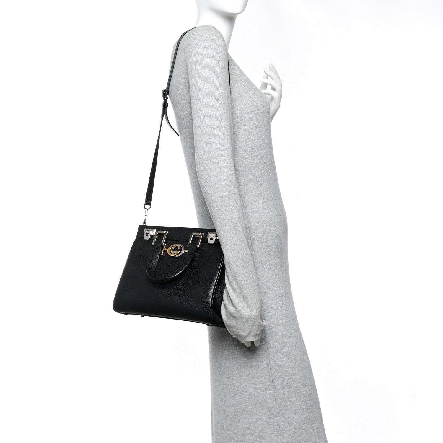Grainy Calfskin Small Zumi Top Handle Bag Black