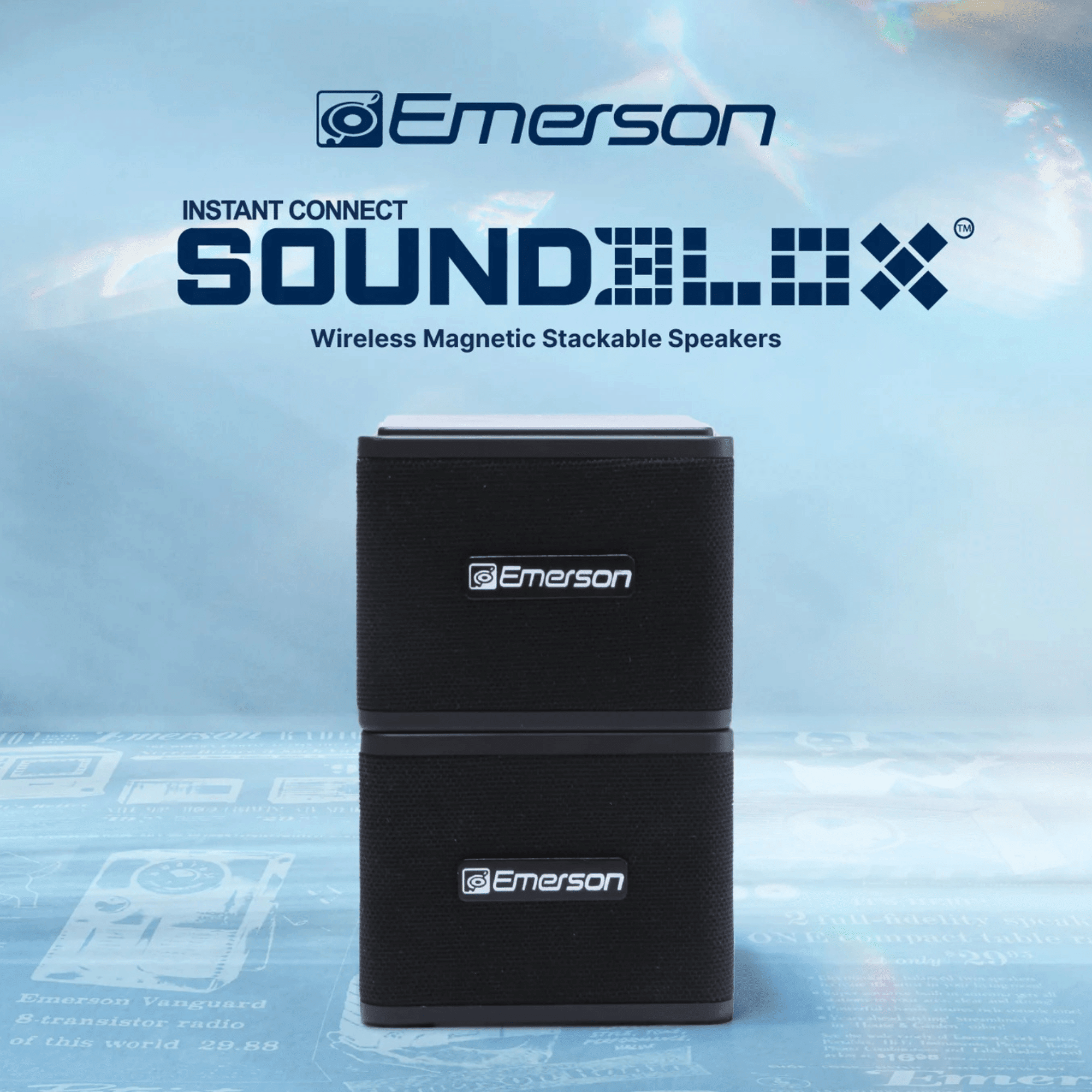 1-Pair Instant Connect Sound Blox Wireless Magnetic Stackable Speakers