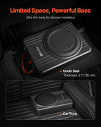 8" 400W Underseat Car Subwoofer, Slim Powered Car Subwoofers Under the Seat, Low Profile Audio Sub Built-in Amplifier, High/Low Level Input & Volume Controller for SUVs, Car, Truck, RV