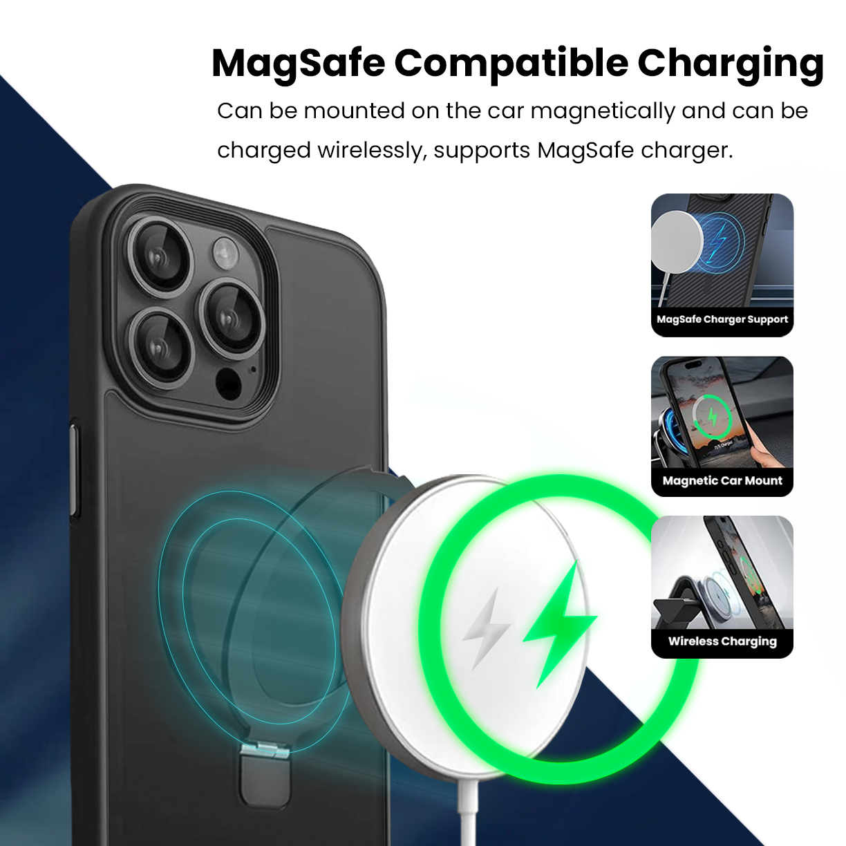 Entronix [Magnetic] Case Compatible with iPhone 15 Pro Max - Translucent Frosted Matte Gripstand