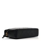 Goatskin Quilted Top Handle Slim Vanity With Chain Black