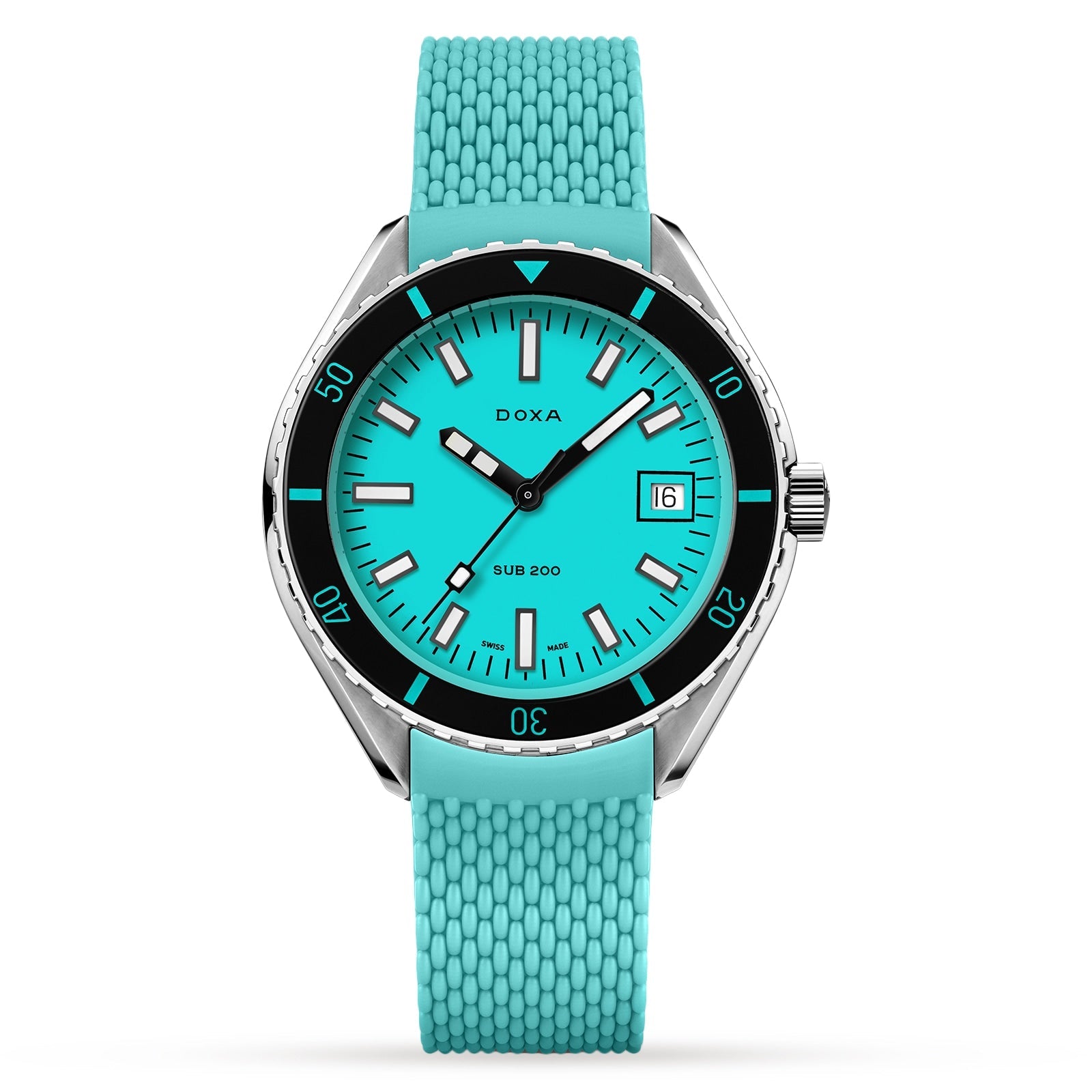 Sub 200 Aquamarine | 42mm, Turquoise Rubber Strap & Dial