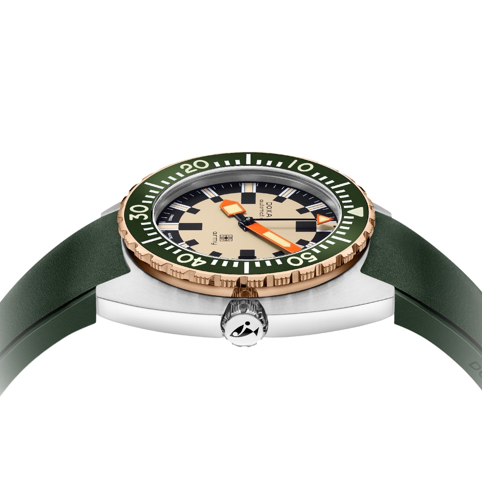 DOXA Army Bronze | 42.5mm, Steel, Green Rubber, Beige Dial