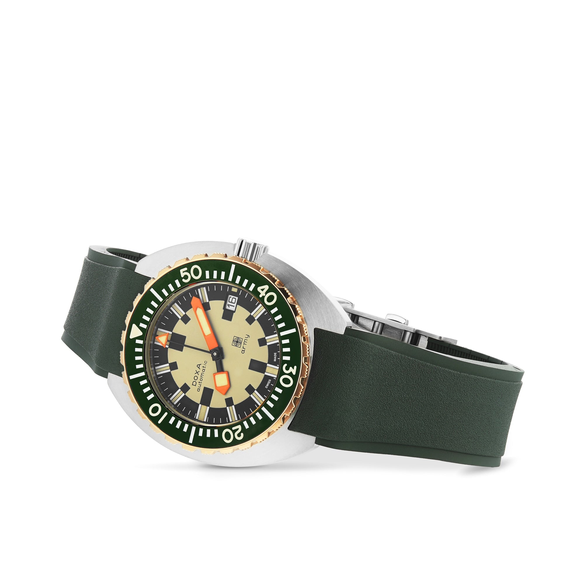 DOXA Army Bronze | 42.5mm, Steel, Green Rubber, Beige Dial