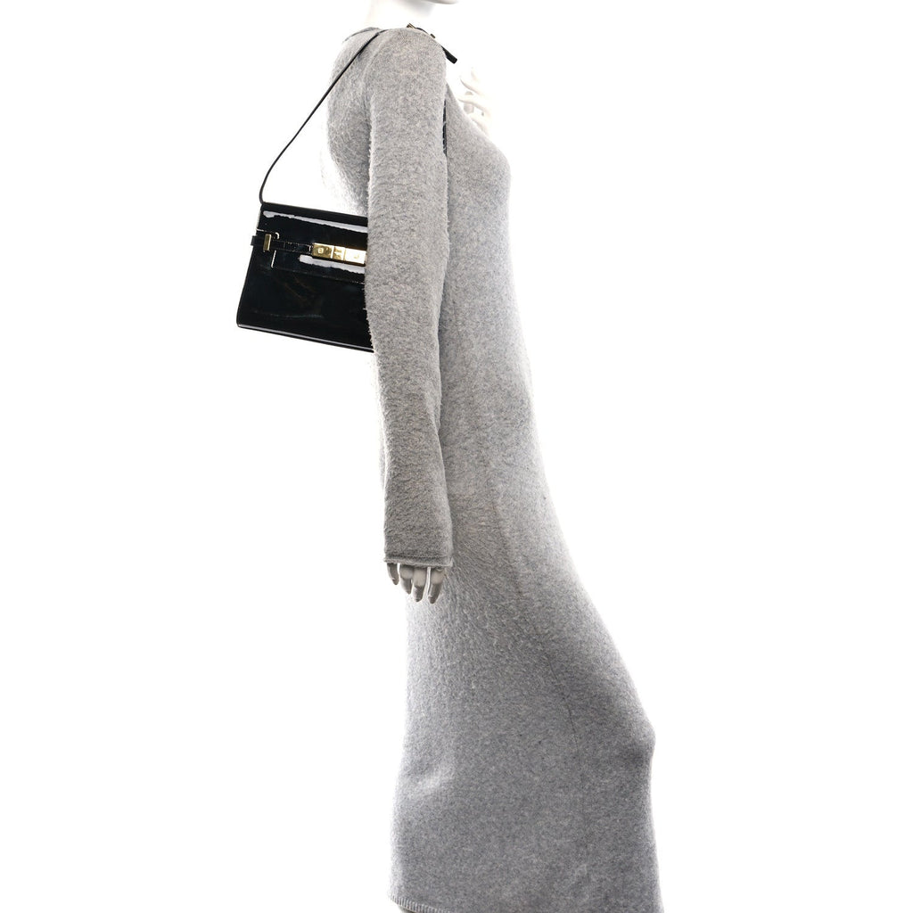 Patent Small Manhattan Shoulder Bag Black