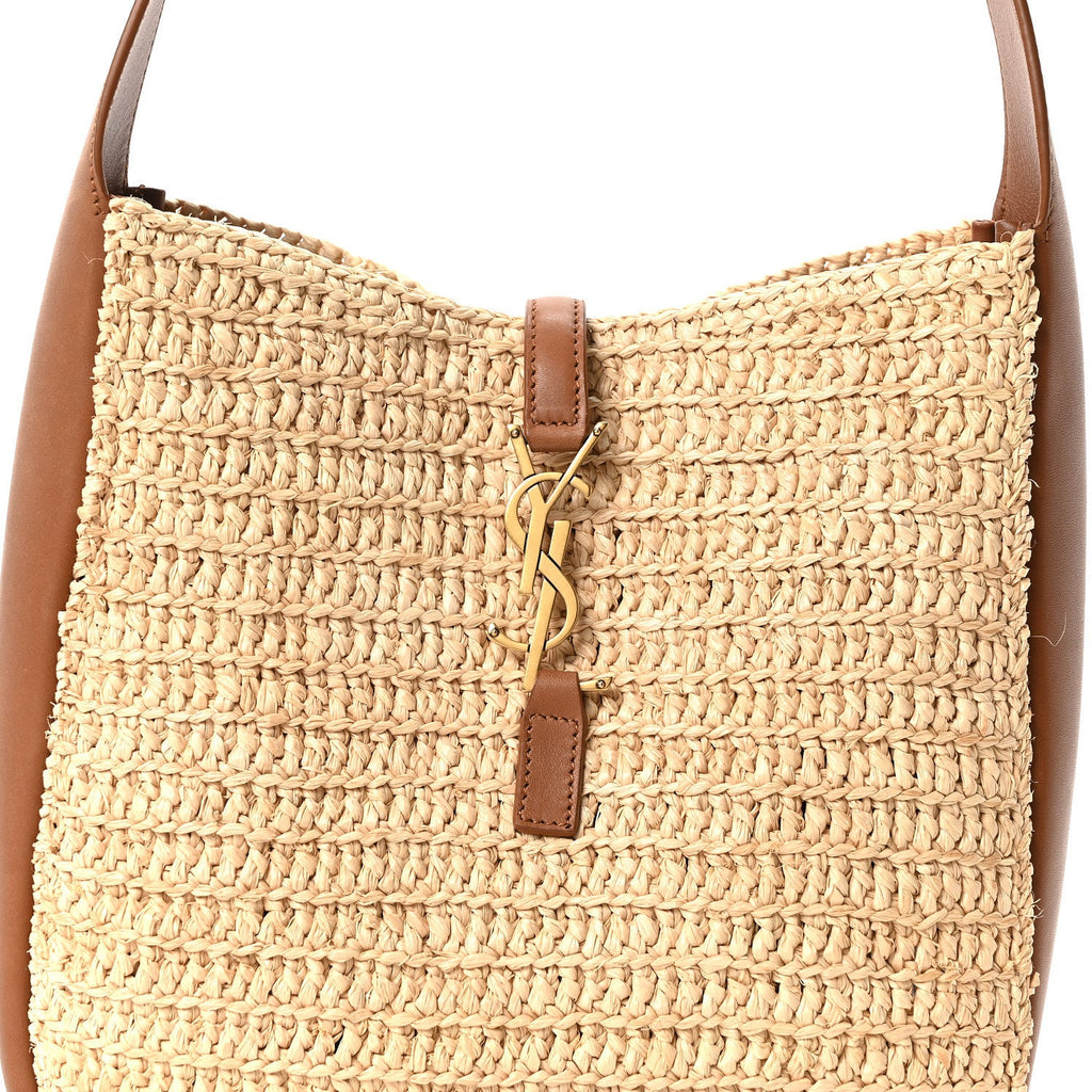 Raffia Calfskin Le 5 A 7 Small Hobo Natural Brick