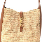 Raffia Calfskin Le 5 A 7 Small Hobo Natural Brick