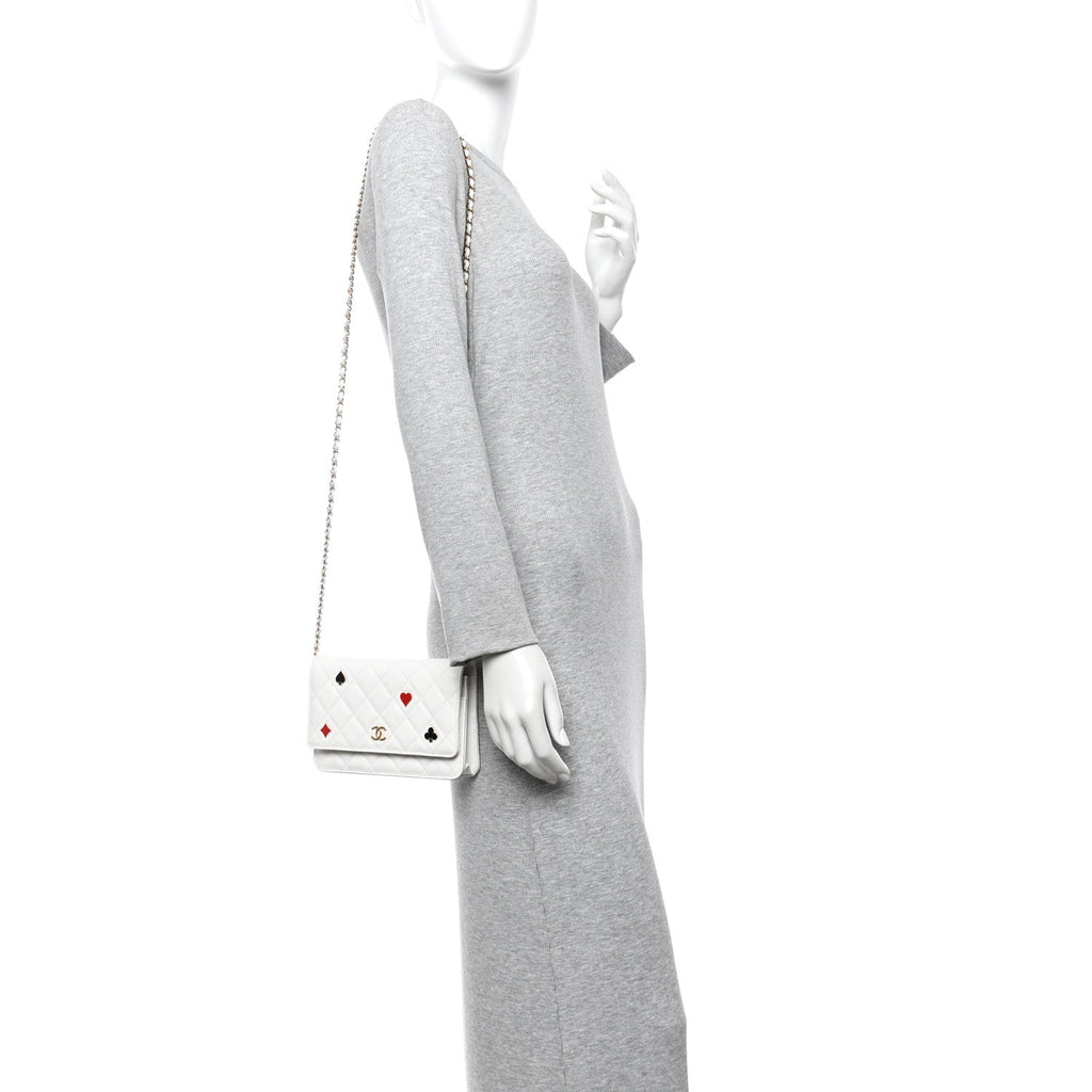 Caviar Quilted Enamel Coco Casino Wallet On Chain WOC White