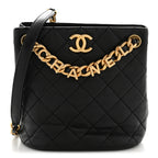 Lambskin Quilted Chaine Lettre Small Bucket Bag Black