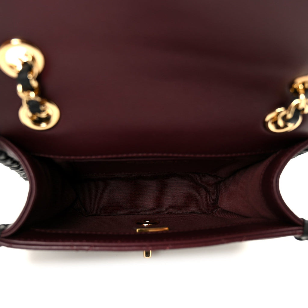 Lambskin Braided Calfskin Mini Flap Bag Dark Burgundy Black