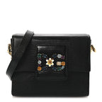 Lizard Embossed Crystal Embellished DG Millennials Mini Crossbody Bag Black