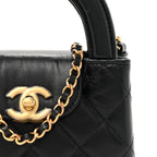Shiny Aged Calfskin Quilted Mini Nano Kelly Shopper Black