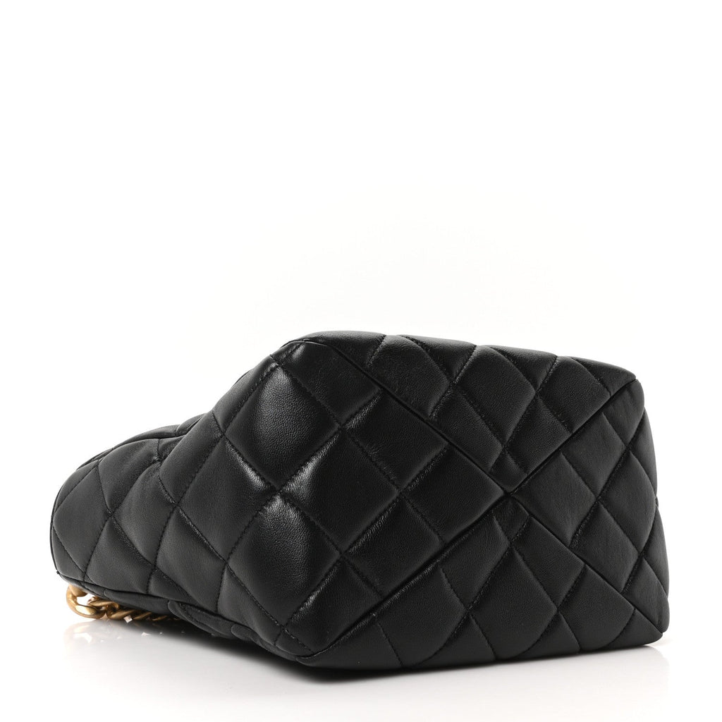 Lambskin Quilted Small Top Handle Shopping Bag Black