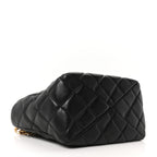 Lambskin Quilted Small Top Handle Shopping Bag Black