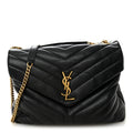 Calfskin Y Quilted Monogram Medium Loulou Chain Satchel Black