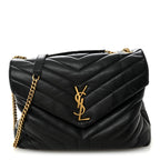 Calfskin Y Quilted Monogram Medium Loulou Chain Satchel Black