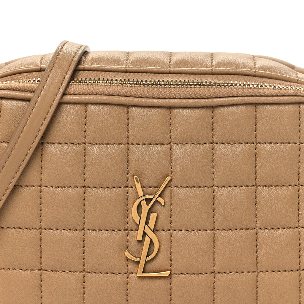 Lambskin Carre Quilted Cassandre Mini Camera Bag Natural Tan