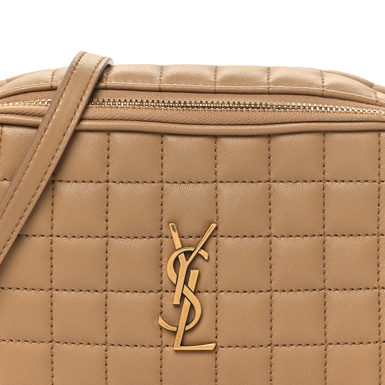 Lambskin Carre Quilted Cassandre Mini Camera Bag Natural Tan