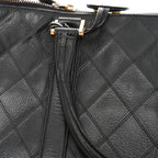 Calfskin Stitched Duffle Travel Bag Black