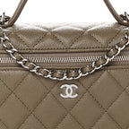 Caviar Quilted Top Handle Slim Vanity With Chain Dark Khaki