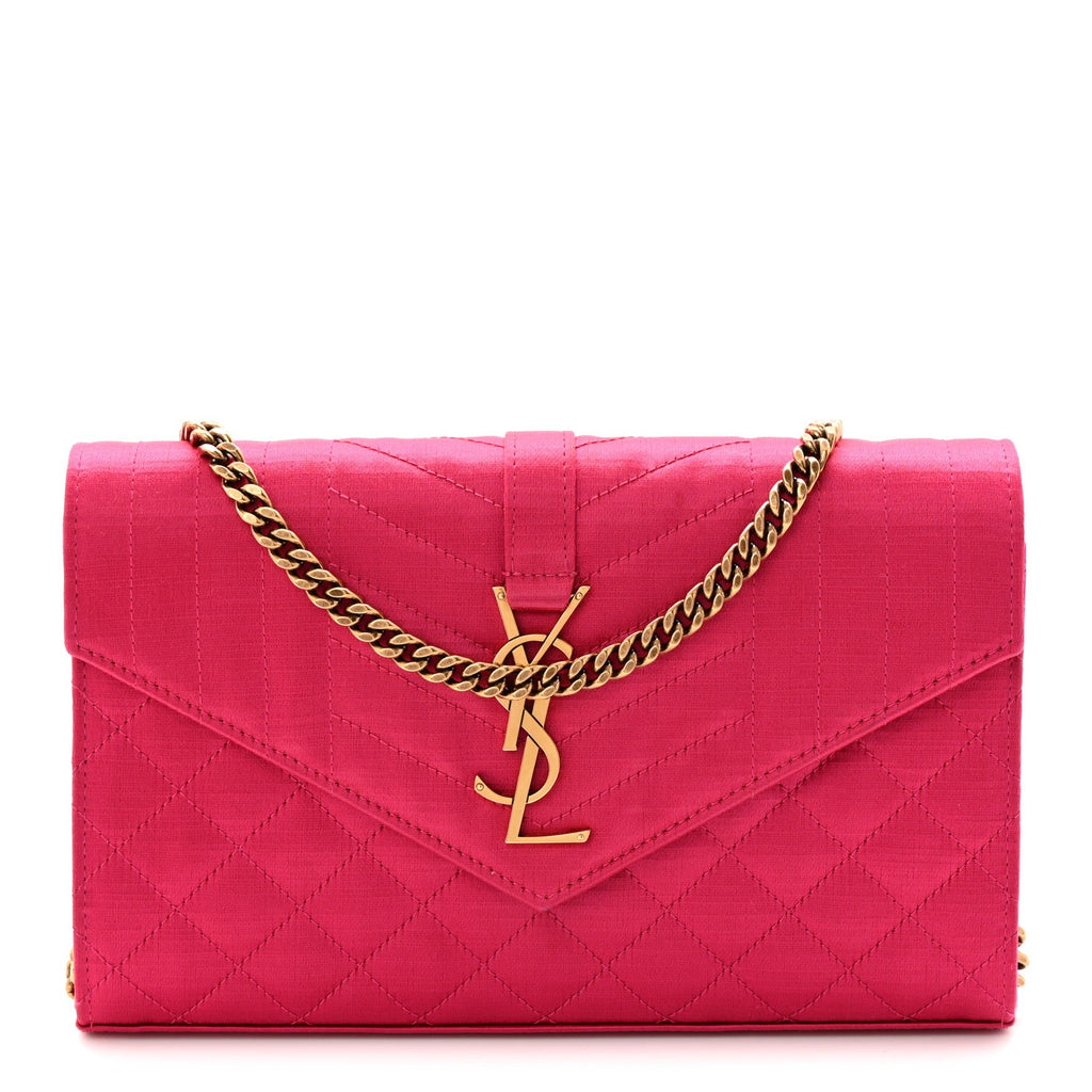 Satin Mixed Matelasse Triquilt Monogram Chain Wallet Guava