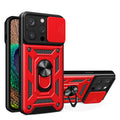 Kickstand Ring Holder With Slide Camera Cover Tpu Magnetic Car Mount For Apple Iphone 14 Pro In Red