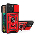 Kickstand Ring Holder With Slide Camera Cover Tpu Magnetic Car Mount For Apple Iphone 14 Pro In Red
