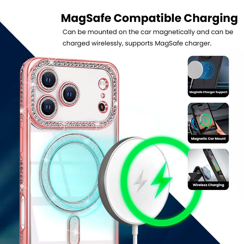 Entronix [Magnetic] Case Compatible with iPhone 17 Pro - [Clear Back] Luxury Diamonds