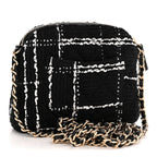Tweed Quilted Mini Clutch With Chain Black White