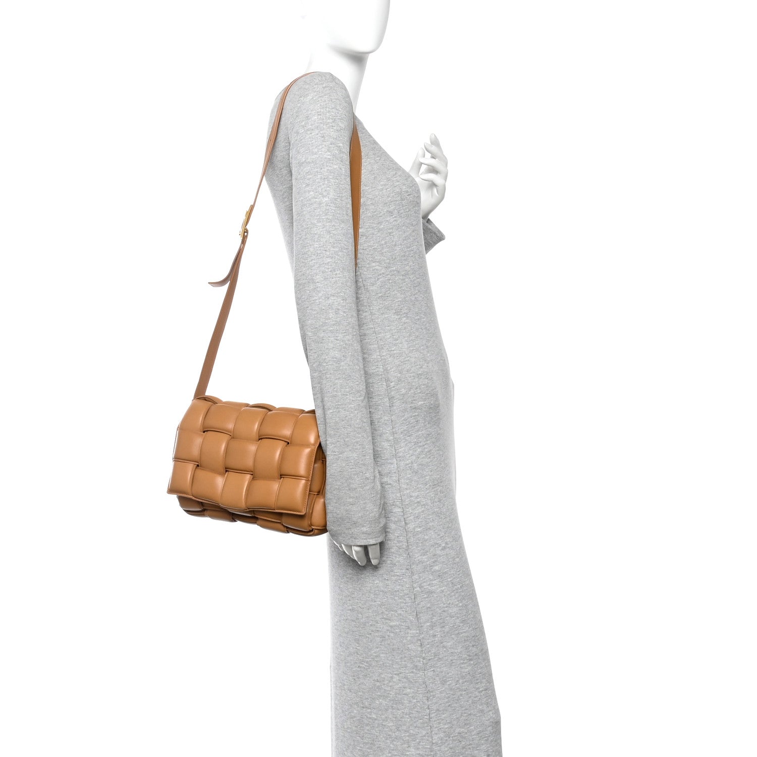 Nappa Maxi Intreccio Padded Cassette Crossbody Bag Caramel