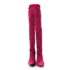 Lace Jersey Pantaleggings Pointed Toe Knife Thigh High Boots 39 Black Pink