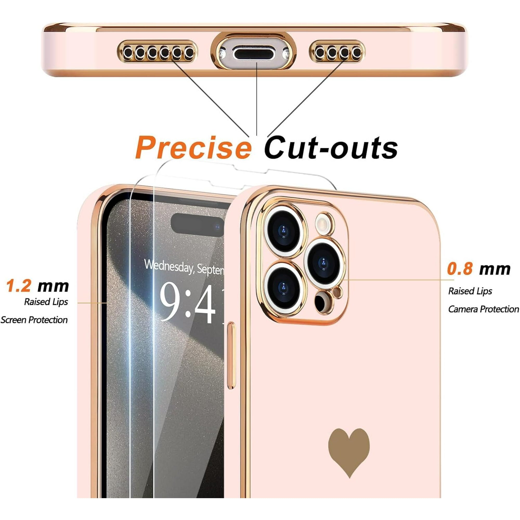 Entronix Bundle Compatible with iPhone 14 Pro Max - [Flexible] Glossy Heart Case & 2 Clear Screen Protectors