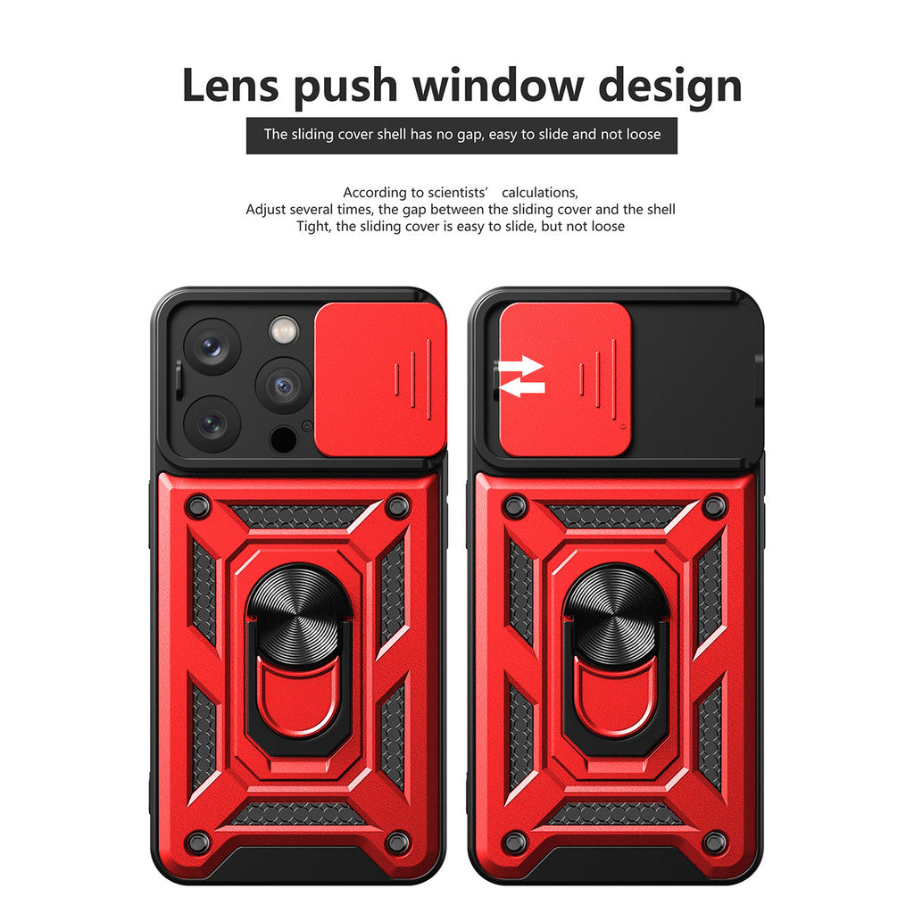 Kickstand Ring Holder With Slide Camera Cover Tpu Magnetic Car Mount For Apple Iphone 15 Pro In Red