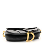 Grained Calfskin Mini Saddle Bag With Strap Black