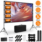 120" Portable Projector Screen with Stand, Foldable & Anti-Crease, HD 4K Movie Screen for Outdoor/Indoor Use, Home Theater, Parties & Business Presentations - Includes Carry Bag