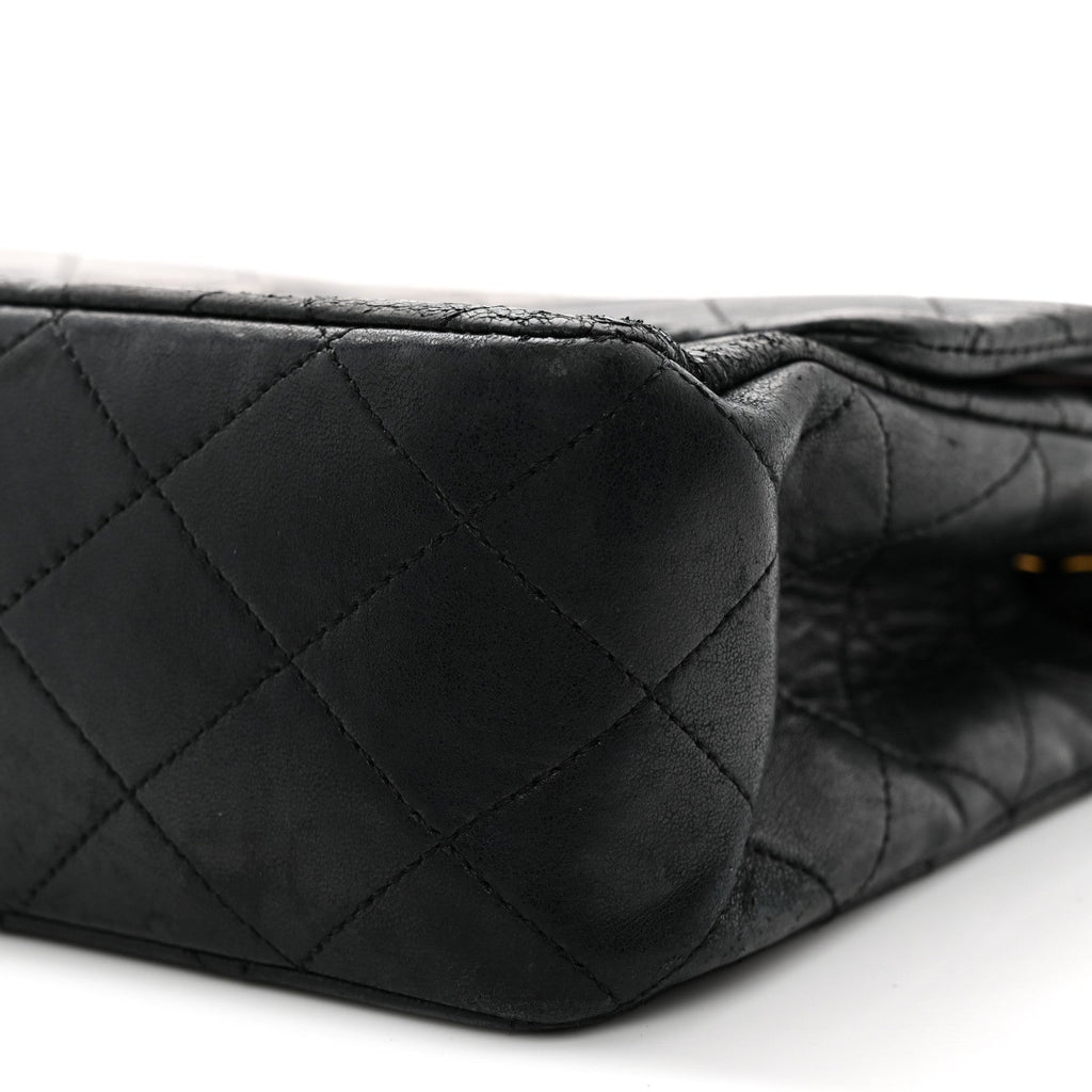 Lambskin Quilted Medium Double Flap Black