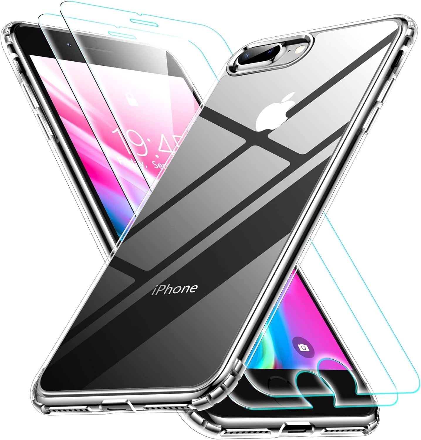 Entronix Bundle Compatible with iPhone 8 Plus/7 Plus - [Hard] Clear Case & 2 Clear Screen Protectors