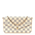 Damier Azur Pochette Felicie Chain Wallet Rose Ballerine